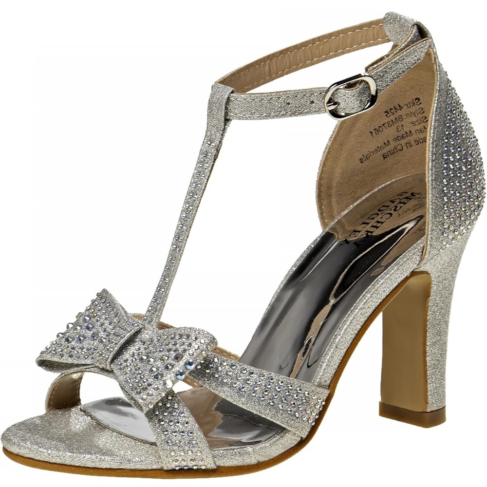 NWTIB • Badgley Mischka • Open Toe Ankle T Strap Block Heel • Silver • Size 5 •